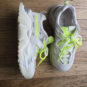 Steve Madden White Sneakers with Neon Yellow Accents